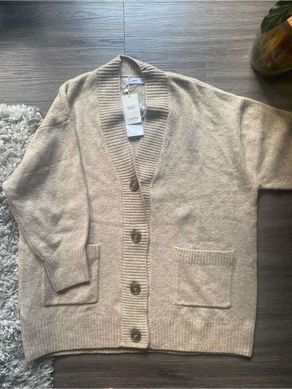 Mango Beige Button-Front Men's Cardigan